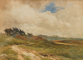 Wycliffe Egginton (1875–1951), Rural landscape, signed, label verso, watercolour, 25 x 35cm